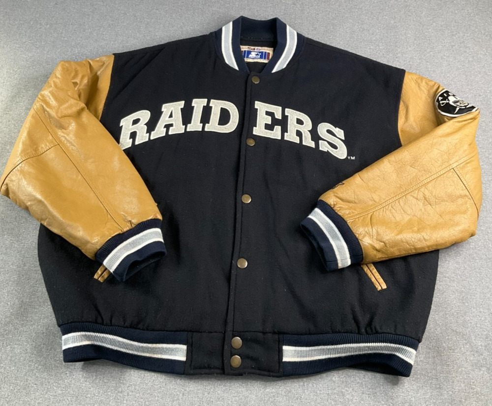 Vintage XL Raiders Starter Varsity Jacket Black Wool